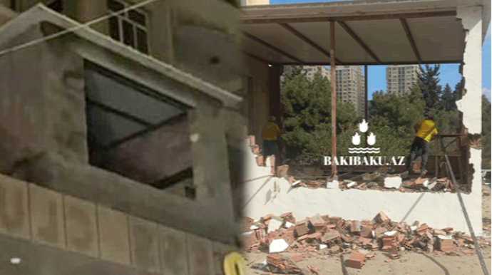 Yasamalda binaya qanunsuz artırılan eyvan söküldü - FOTO