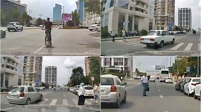 Bu videoda qayda pozmayan yoxdur - Velosipedçi, piyada və sürücülər xaos yaradır - VİDEO