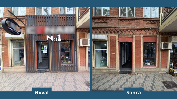 Gəncədə tarixi binaların üzərindəki reklam lövhələri demontaj olundu   - FOTO