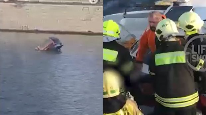 Moskvada maşın baryeri aşaraq çaya düşdü - FOTO