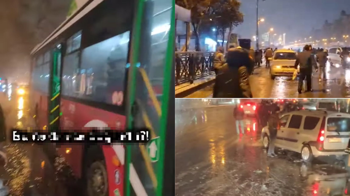 Avtobuslar xidmət etməkdən imtina etdi, yüzlərlə insan yollarda qaldı - VİDEO