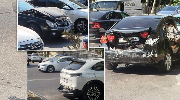 20 nömrəli məktəbin qarşısında zəncirvari qəza - VİDEO 