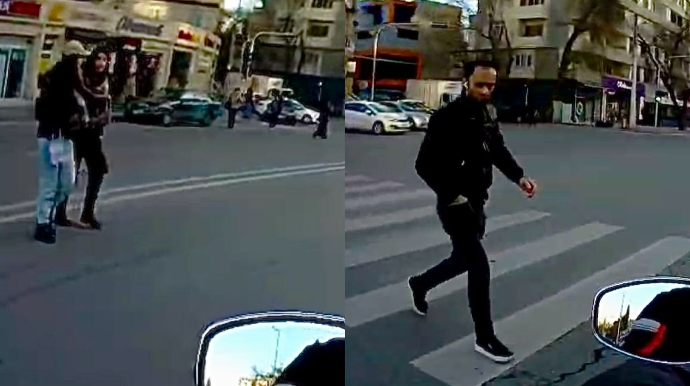 Motosikleti heçə sayan piyadalar yolu necə gəldi keçib  təhlükə yaratdı   - VİDEO