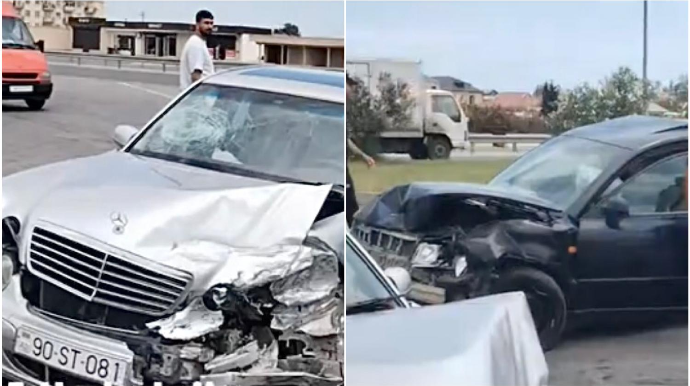 Qobustanda “Volkswagen”ə çırpılan “Mercedes” tanınmaz hala düşdü   - VİDEO