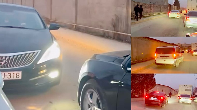 Tıxacda qabağa düşmək istəyən sürücülər qayda pozaraq yolu kəsdilər   - VİDEO