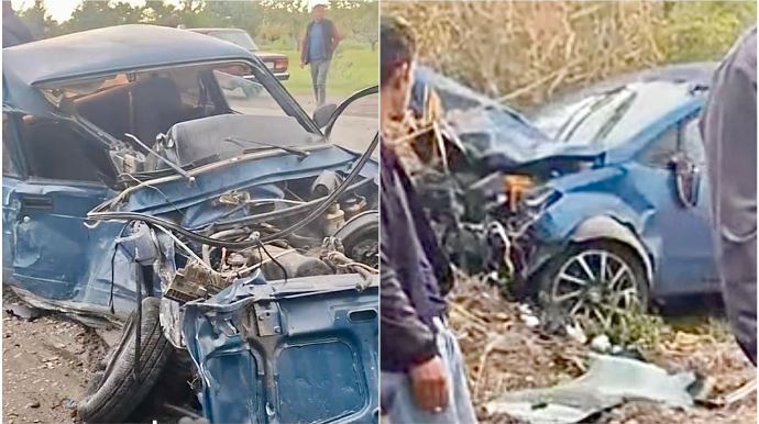 На трассе Губа–Хачмаз ВАЗ врезался в KIA — Обе машины пришли в негодность - ВИДЕО