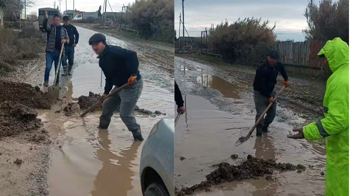 Yolları palçıq bağlayan sakinlər - Bellə təmizləyib hərəkət edirlər - VİDEO 