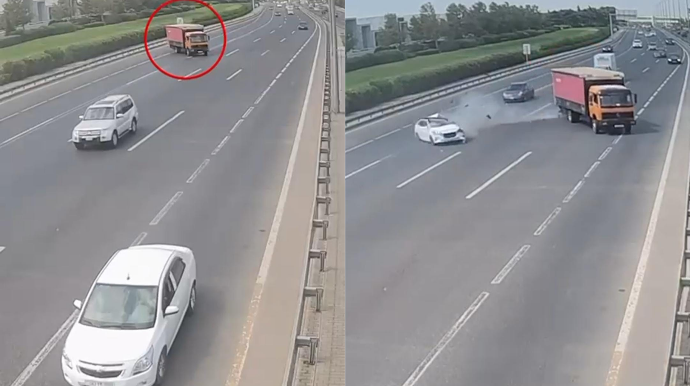 В Баку водитель грузовика спровоцировал серьезное ДТП - ВИДЕО