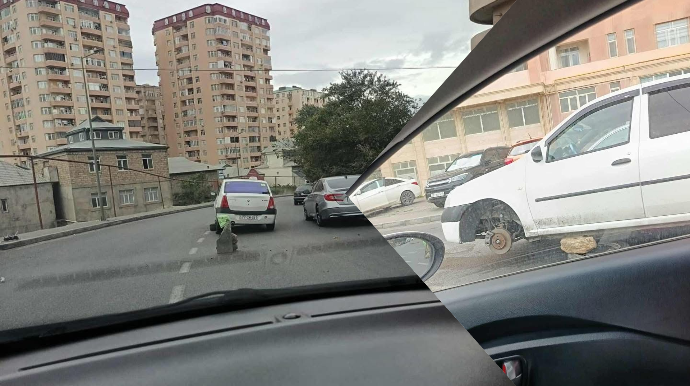 Əhmədlidə sürücü nasaz maşını yolun ortasında daş üstündə qoyub getdi - FOTO
