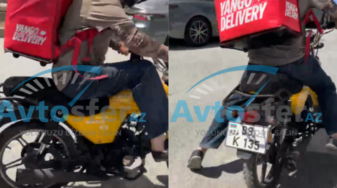 Motokuryer sürücü və sərnişini təhqir etdi; avtomobilə təpik atıb aradan çıxdı - VİDEO