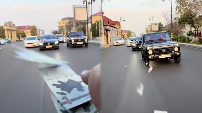 В Губе в свадебном кортеже разбросали на дорогу деньги - ВИДЕО