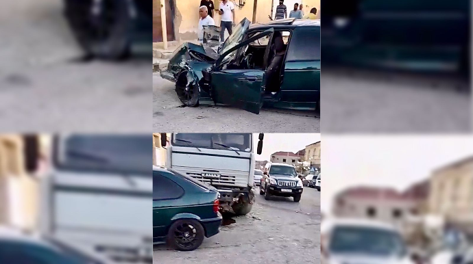 “Kamaz”la toqquşan “BMW” yararsız hala , sürücüsü isə komaya düşdü   - VİDEO