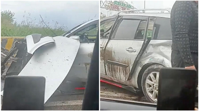 Yevlaxda “Renault” beton səddə çırpıldı, qadın sərnişin yaralandı - VİDEO