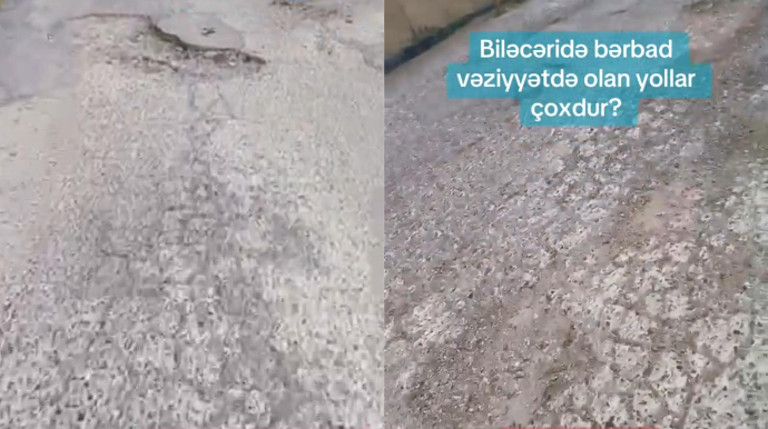 Biləcəridə yollar bərbaddır; çuxurlar maşınlara ziyan vurur - VİDEO 