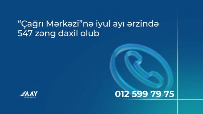 AAYDA:  “Çağrı Mərkəzi”nə iyul ayı ərzində 547 zəng daxil olub