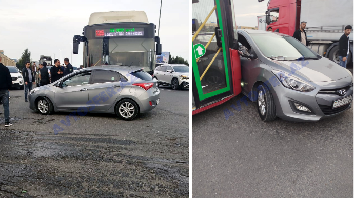 “BakuBus”a məxsus avtobus “Hyundai”la toqquşdu - FOTO 