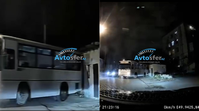 Sürücü məsafəni düzgün hesablamadı, avtobus obyektə çırpıldı - VİDEO 
