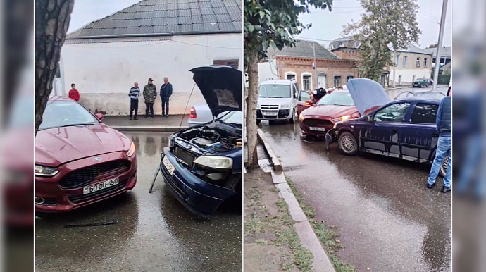 Gəncədə qayda pozan xanım sürücü qəza törətdi   - VİDEO