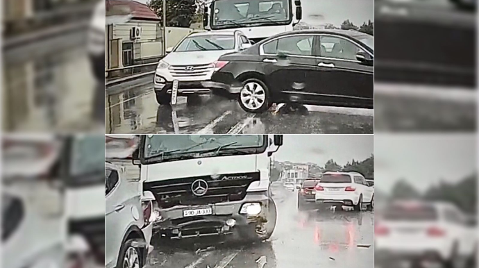 Nasaz yük maşını zəncirvari qəzaya səbəb oldu   - VİDEO