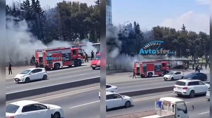 Bakı-Sumqayıt yolunda avtobus yanıb - AÇIQLAMA - VİDEO 