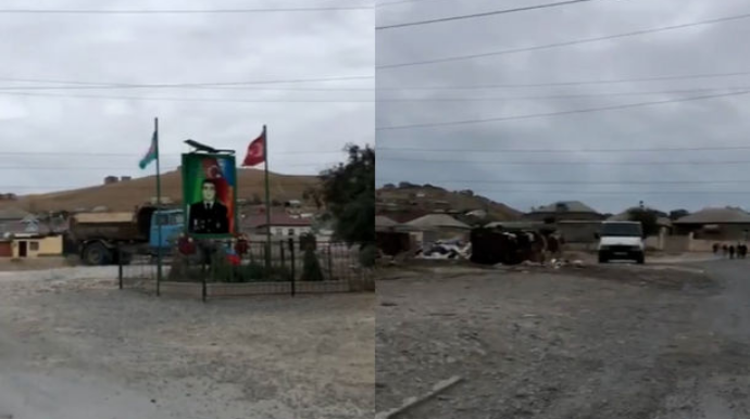 Şəhidin xatirə lövhəsinin ətrafı bərbad vəziyyətdədir   - VİDEO