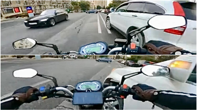 В Баку мотоцикл проехал по двойной линии и врезался в автомобиль - ВИДЕО 