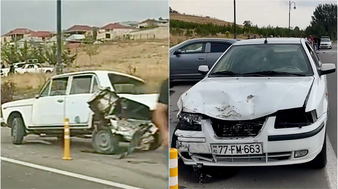 Şəhərin girişində qəza: "Khazar"la "VAZ" toqquşdu - VİDEO