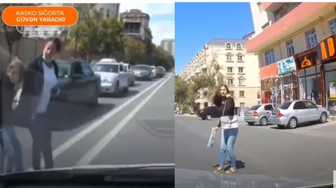 Bakıda canından bezən qadın piyadalar qəzadan son anda qurtuldu - REAL VİDEO
