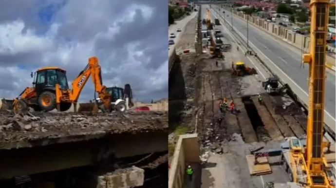 Çökən körpünün yerində yenisi inşa olunur - VİDEO