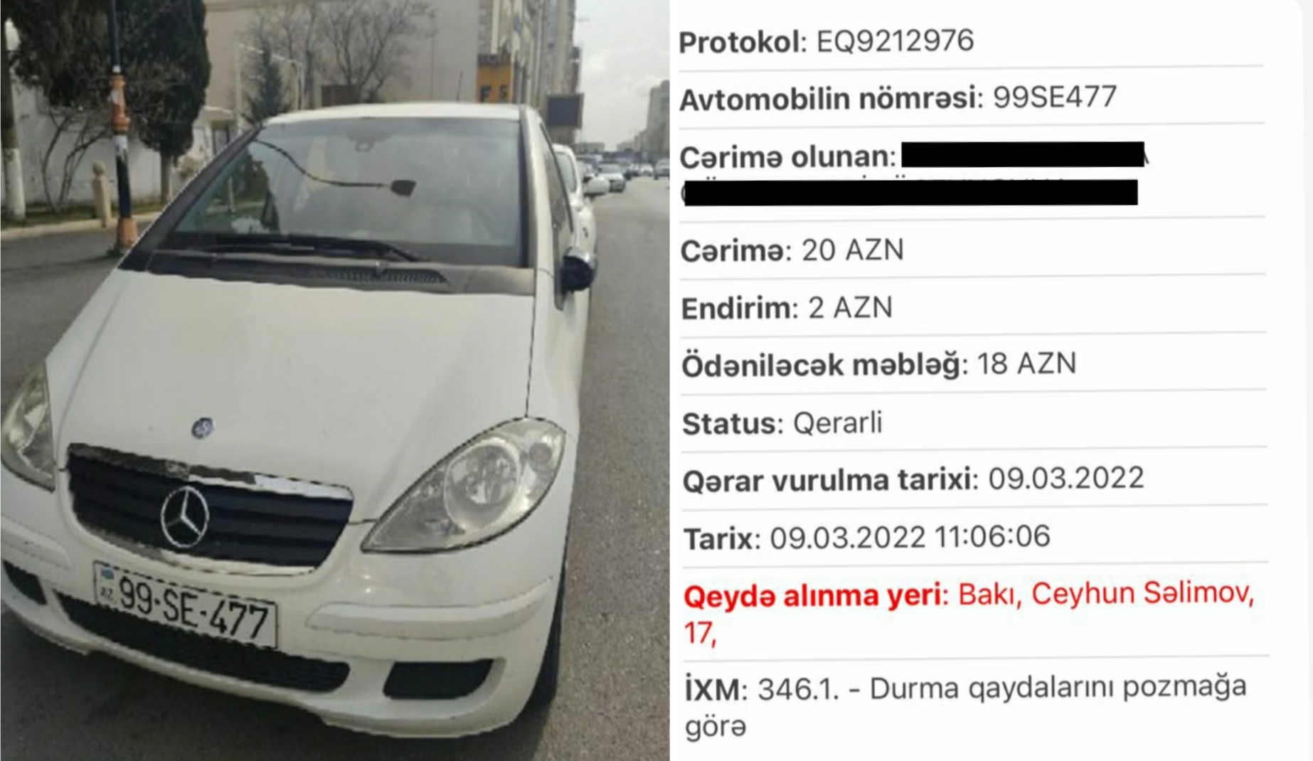 Yol polisi qayda pozmayan sürücünü cərimələdi - ŞİKAYƏT - FOTO