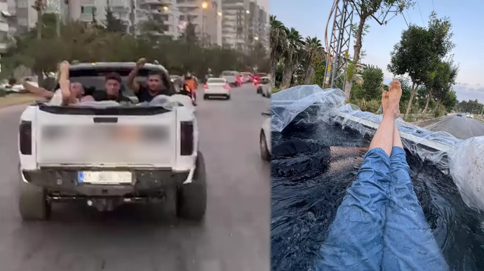 Maşının kuzovunu hovuza çevirib yola çıxan sürücüyə 60000 cərimə yazıldı - VİDEO 