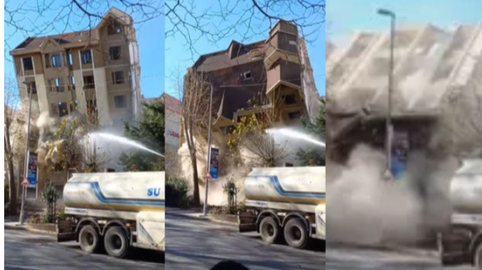 İstanbulda altımərtəbəli bina çökdü: Küçənin ortasına aşdı   - VİDEO