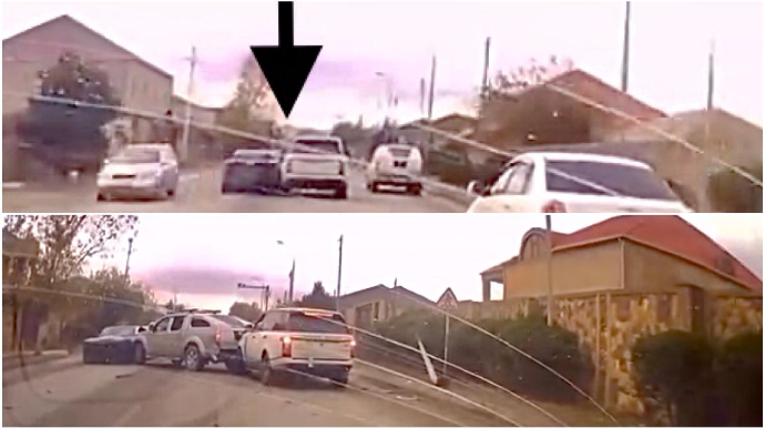 "Range Rover" sürən xanım onu ötən maşını sıxışdırdı, üç maşın toqquşdu - ANBAAN VİDEO 