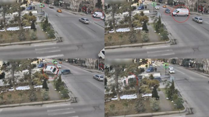 Bakıda təcili yardım maşınını qırmızıdan keçərkən vurub aşırdılar - REAL VİDEO    