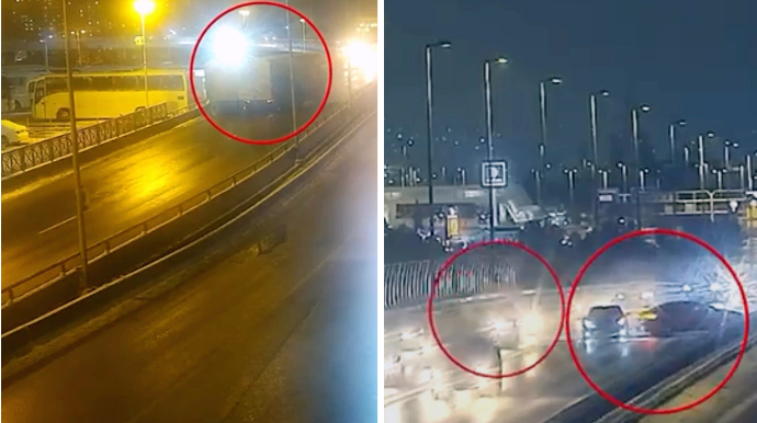 Bakıda buzlu yolda baş verən qəzaların anbaan görüntüləri yayıldı - VİDEO   