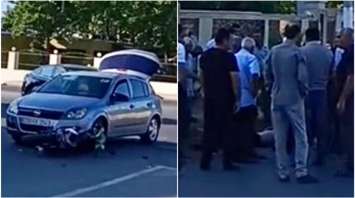 Qayda pozan “Opel” sürücüsü motosikletçini vurub yerə sərdi - VİDEO