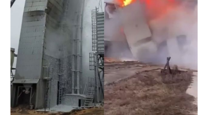 В России из-за пожара обрушилась зерносушилка   - ВИДЕО