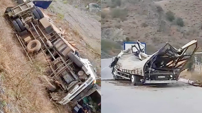 Kəlbəcərdə yük maşını dərəyə yuvarlandı, sürücü və sərnişin ölümdən döndü   - VİDEO