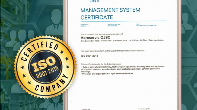 "Aqroservis" ASC İSO 9001:2015 keyfiyyət sertifikatına layiq görülüb  - FOTO