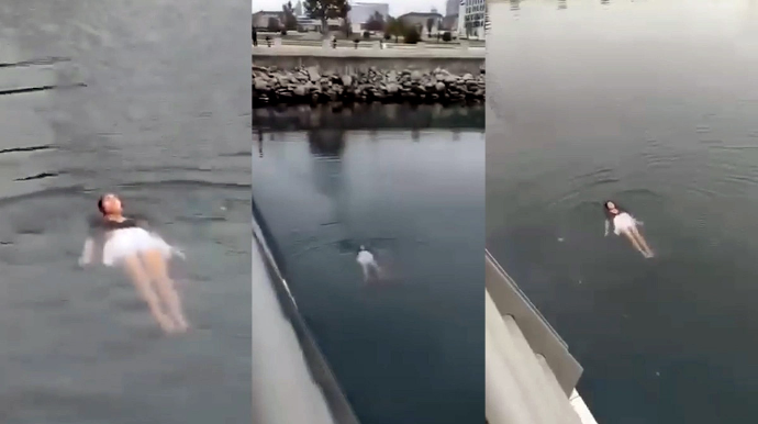 Bulvar ərazisində qadın dənizdə üzdü - VİDEO 