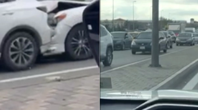 Ziya Bünyadovda 4 maşın toqquşdu, kilometrlərlə uzanan tıxac yarandı - VİDEO