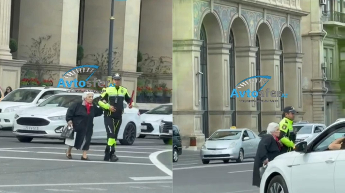 Yaşlı piyada qayda pozdu; yol polisi cərimə yox, kömək etdi - VİDEO 