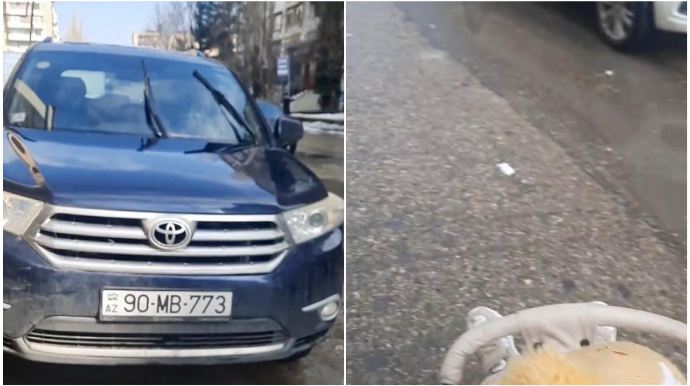 Səkidə maşın saxlayan sürücü Sabunçu DYP tərəfindən cəzalandırıldı - VİDEO