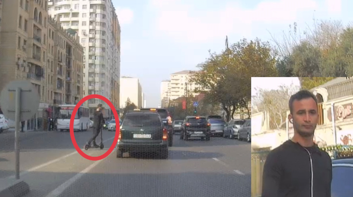 В Хырдалане водитель скутера в наушниках чуть не попал под машину - ВИДЕО