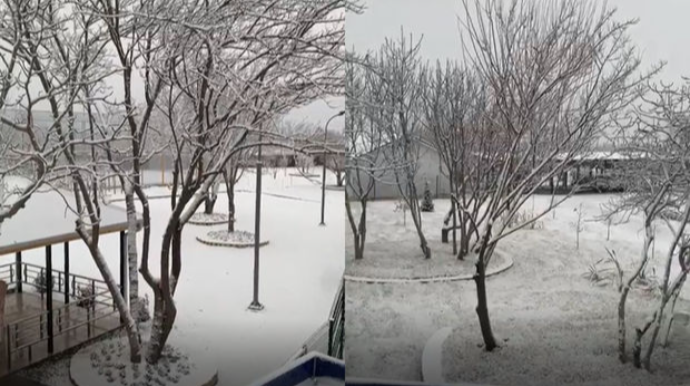 Ağdam şəhərində ilk qar - VİDEO 