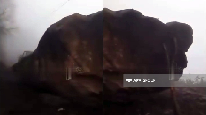 İri qaya parçası yola düşdü, nəqliyyatın hərəkətinə məhdudiyyət yaratdı 