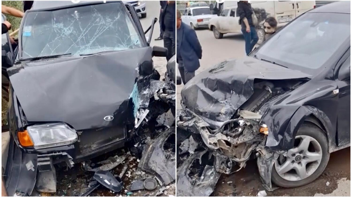 Şirvanda toqquşan maşınlar tanınmaz hala düşdü, xəsarət alanlar var - VİDEO