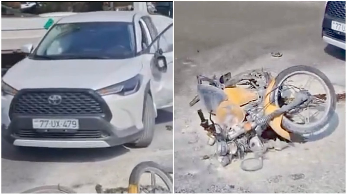 Əhmədlidə motosiklet maşınla toqquşdu, sürücüsü xəsarət aldı    - VİDEO