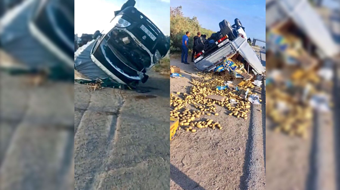 Ələt yolunda “Qazel” aşdı, yeşiklə dolu kartoflar yola səpələndi  - VİDEO