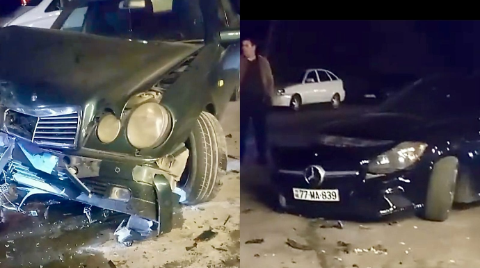Göyçayda yoldan çıxan “Mercedes” dayanmış avtomobilə çırpıldı   - VİDEO